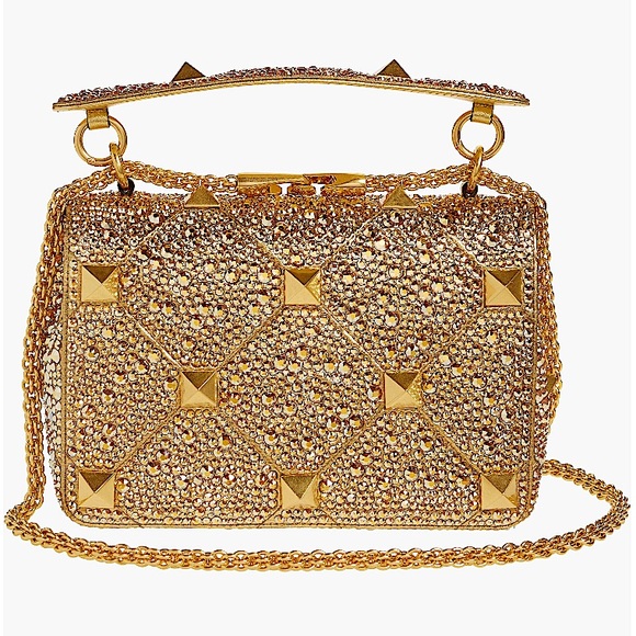 NEWš„Valentino Garavani Roman Stud Crystal Embellished MatelassĆ© Satin Bagš„ - Picture 3 of 13